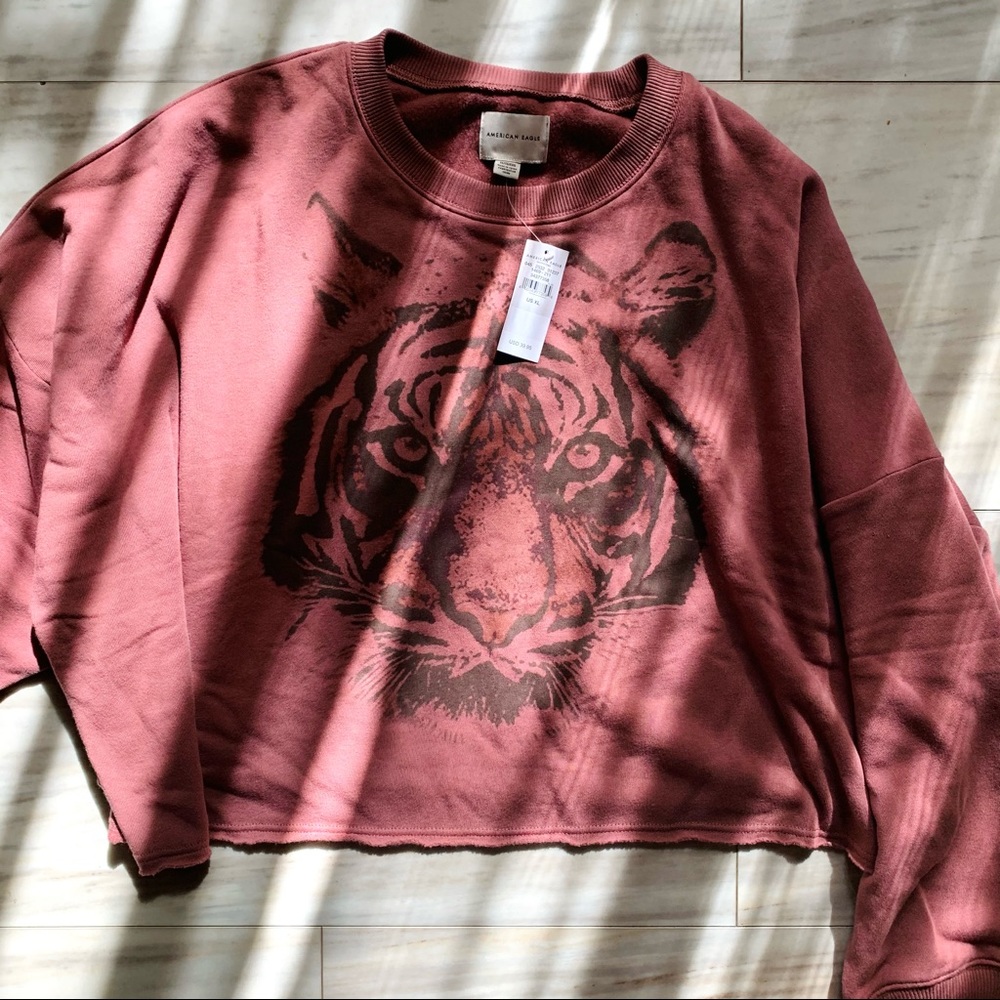 Rare AEO Tiger Graphic Cropped Sweatshirt NWT